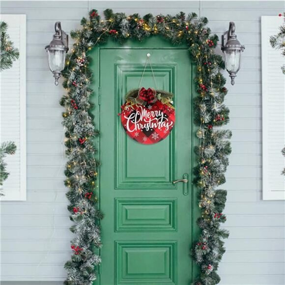 Merry Christmas Wreath, Christmas Sign for Front Door, Buffalo Plaid - Picture 2 of 4